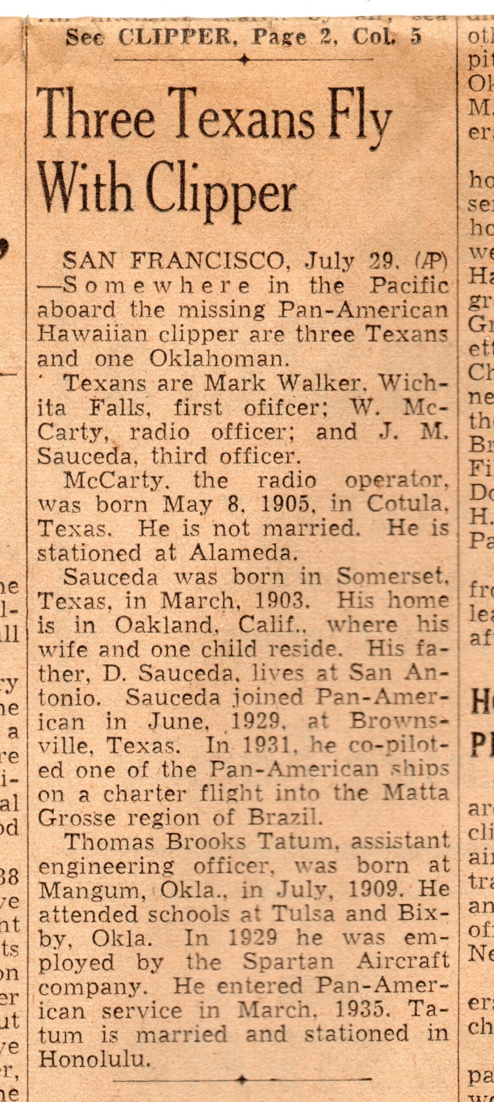 Three Texans on Lost Missing Aircraft